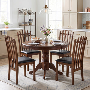 Wooden Dining Chair Set of 4 with Spindle Back & PU Leather Seat-Black