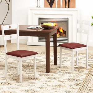 Wooden Dining Chairs Set of 2 Armless Kitchen Chairs with Hollowed Backrest-White