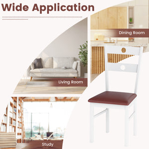 Wooden Dining Chairs Set of 2 Armless Kitchen Chairs with Hollowed Backrest-White