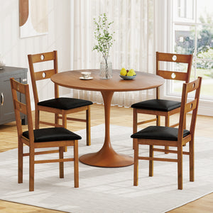 Wooden Dining Chairs Set of 2 Armless Kitchen Chairs with Hollowed Backrest-brown