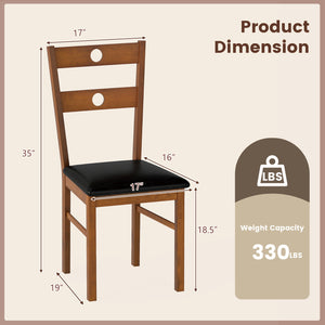 Wooden Dining Chairs Set of 2 Armless Kitchen Chairs with Hollowed Backrest-brown