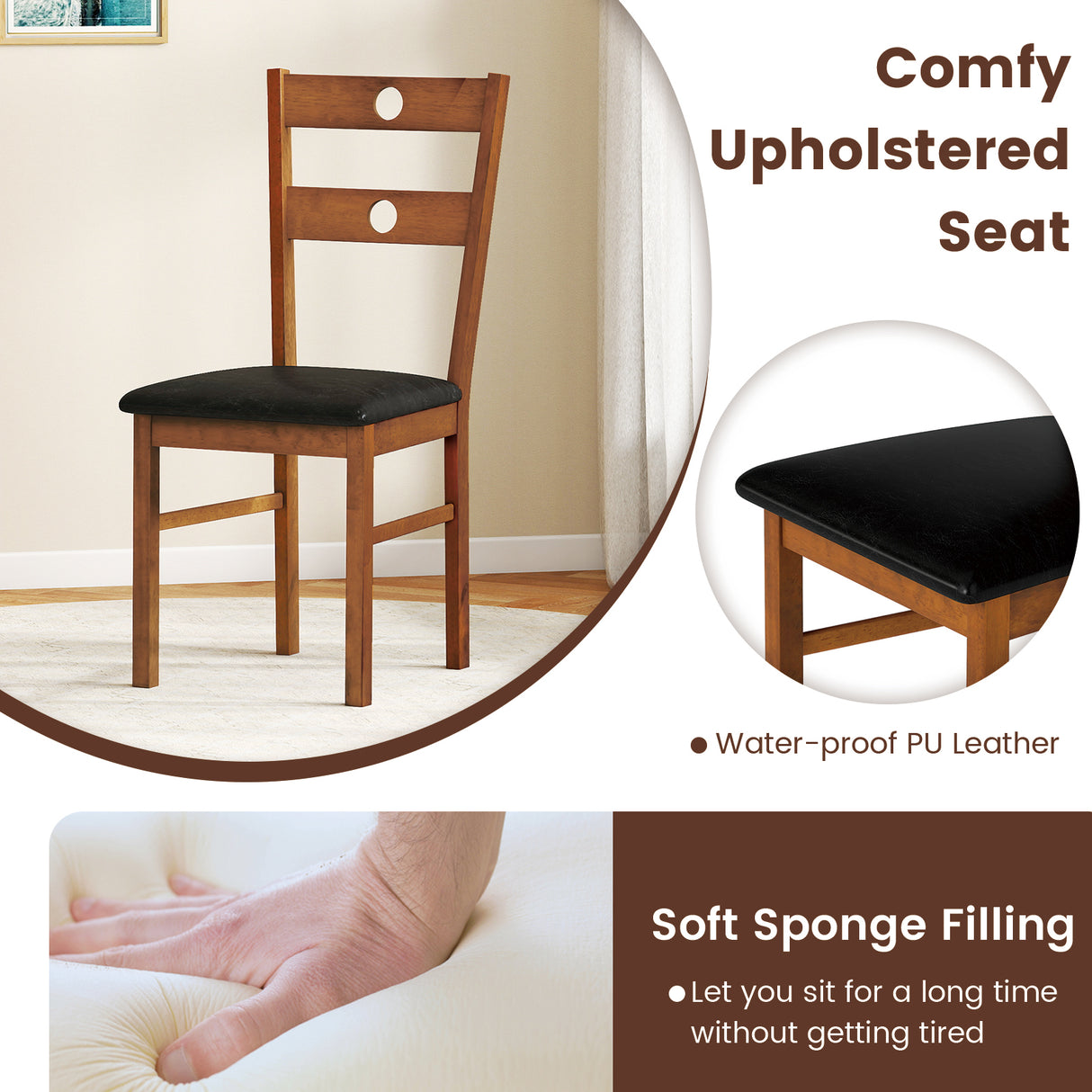 Wooden Dining Chairs Set of 2 Armless Kitchen Chairs with Hollowed Backrest-brown