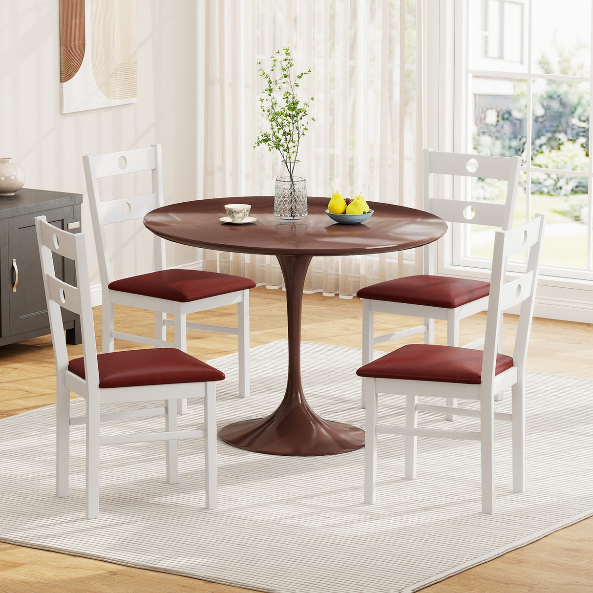 Wooden Dining Chairs Set of 4 Armless Kitchen Chairs with Hollowed Backrest-White