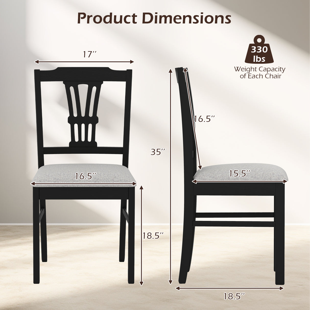 Wooden Dining Chairs Set of 2 Upholstered Kitchen Chairs with Solid Rubber Wood Frame-Gray