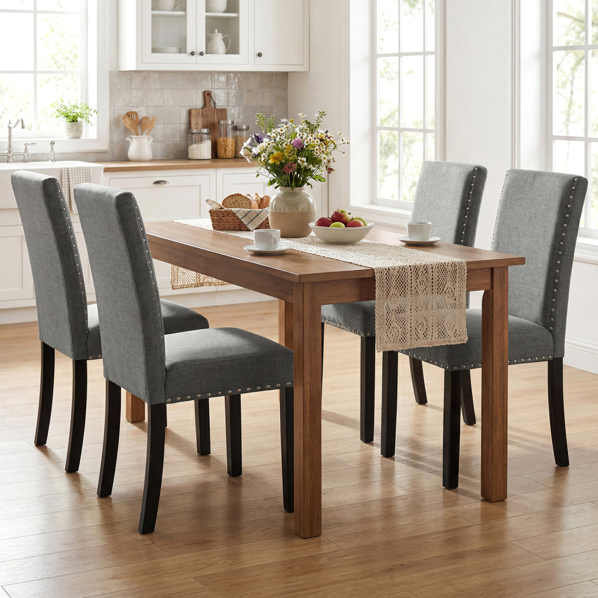 Wooden Dining Chairs Set of 4 with Bent Wood Legs
