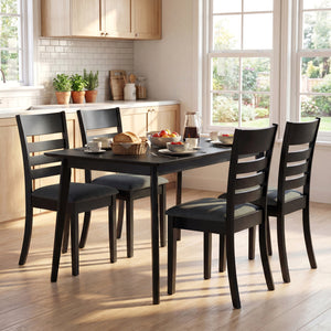 Wooden Dining Chairs Set of 4 Upholstered Kitchen Chairs with Rubber Wood Frame-Black