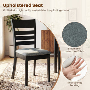 Wooden Dining Chairs Set of 4 Upholstered Kitchen Chairs with Rubber Wood Frame-Black