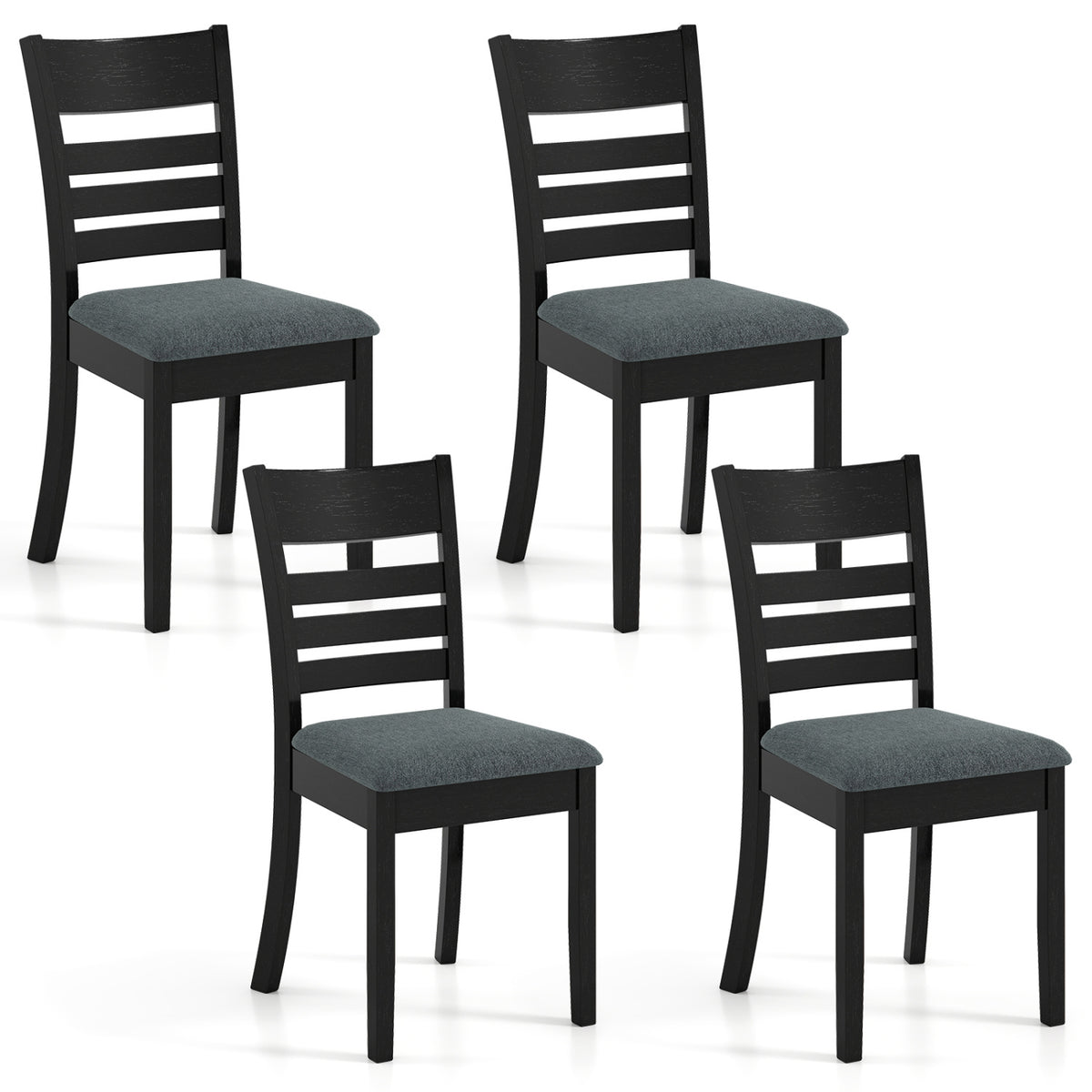 Wooden Dining Chairs Set of 4 Upholstered Kitchen Chairs with Rubber Wood Frame-Black