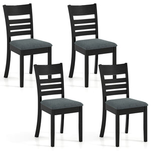 Wooden Dining Chairs Set of 4 Upholstered Kitchen Chairs with Rubber Wood Frame-Black