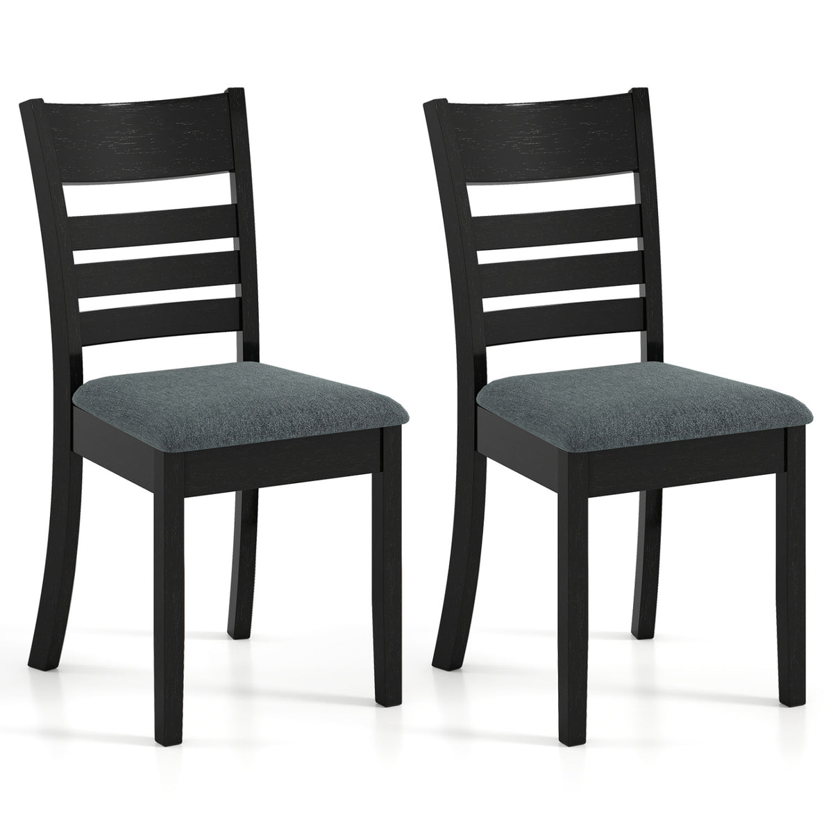 Wooden Dining Chairs Set of 2 Upholstered Kitchen Chairs with Rubber Wood Frame-Black