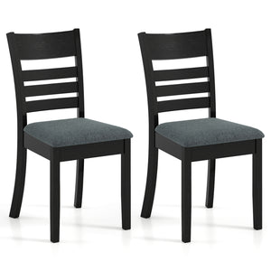 Wooden Dining Chairs Set of 2 Upholstered Kitchen Chairs with Rubber Wood Frame-Black