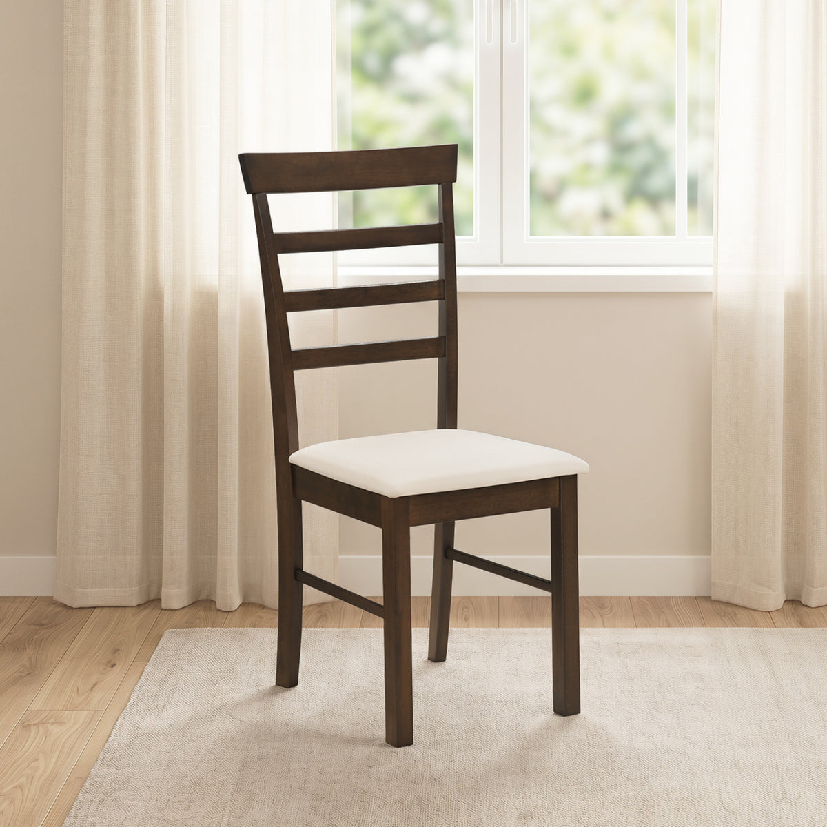 Wooden Dining Chairs Set of 4 with Fabric Cushion for Dining Room-Brown