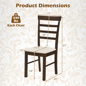 Wooden Dining Chairs Set of 4 with Fabric Cushion for Dining Room-Brown
