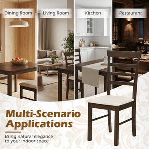 Wooden Dining Chairs Set of 4 with Fabric Cushion for Dining Room-Brown