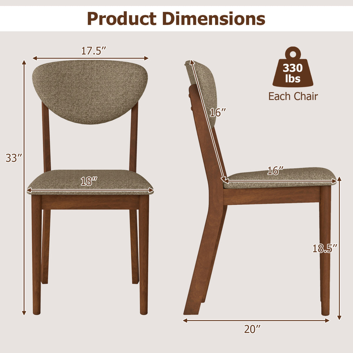 Wooden Dining Chairs Set of 4 with Padded Seat Back for Dining Room-Brown