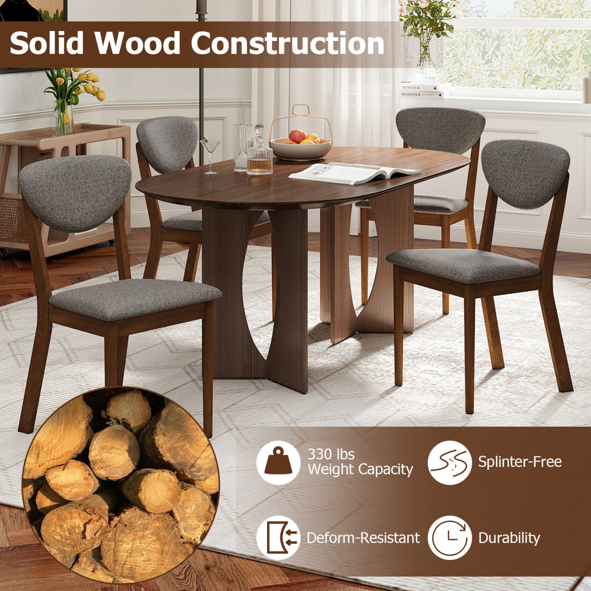 Wooden Dining Chairs Set of 4 with Padded Seat Back for Dining Room-Gray