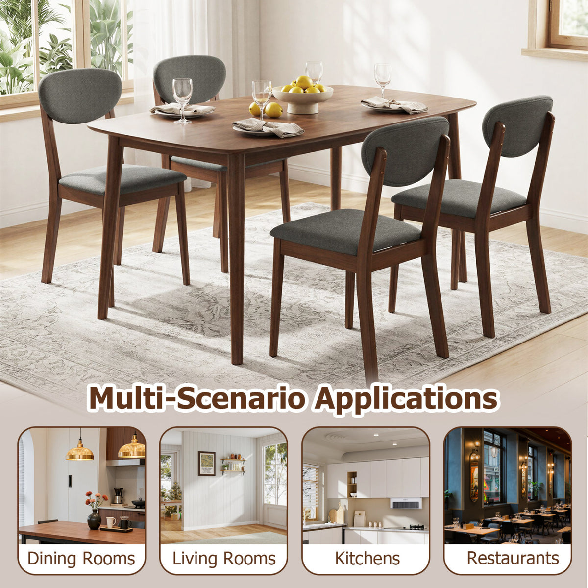Wooden Dining Chairs Set of 4 with Padded Seat Back for Dining Room-Gray