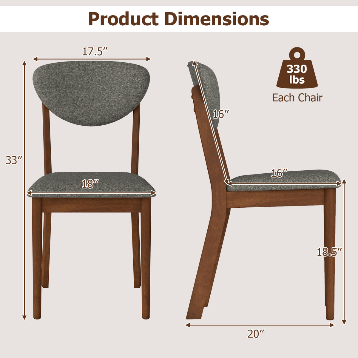 Wooden Dining Chairs Set of 4 with Padded Seat Back for Dining Room-Gray