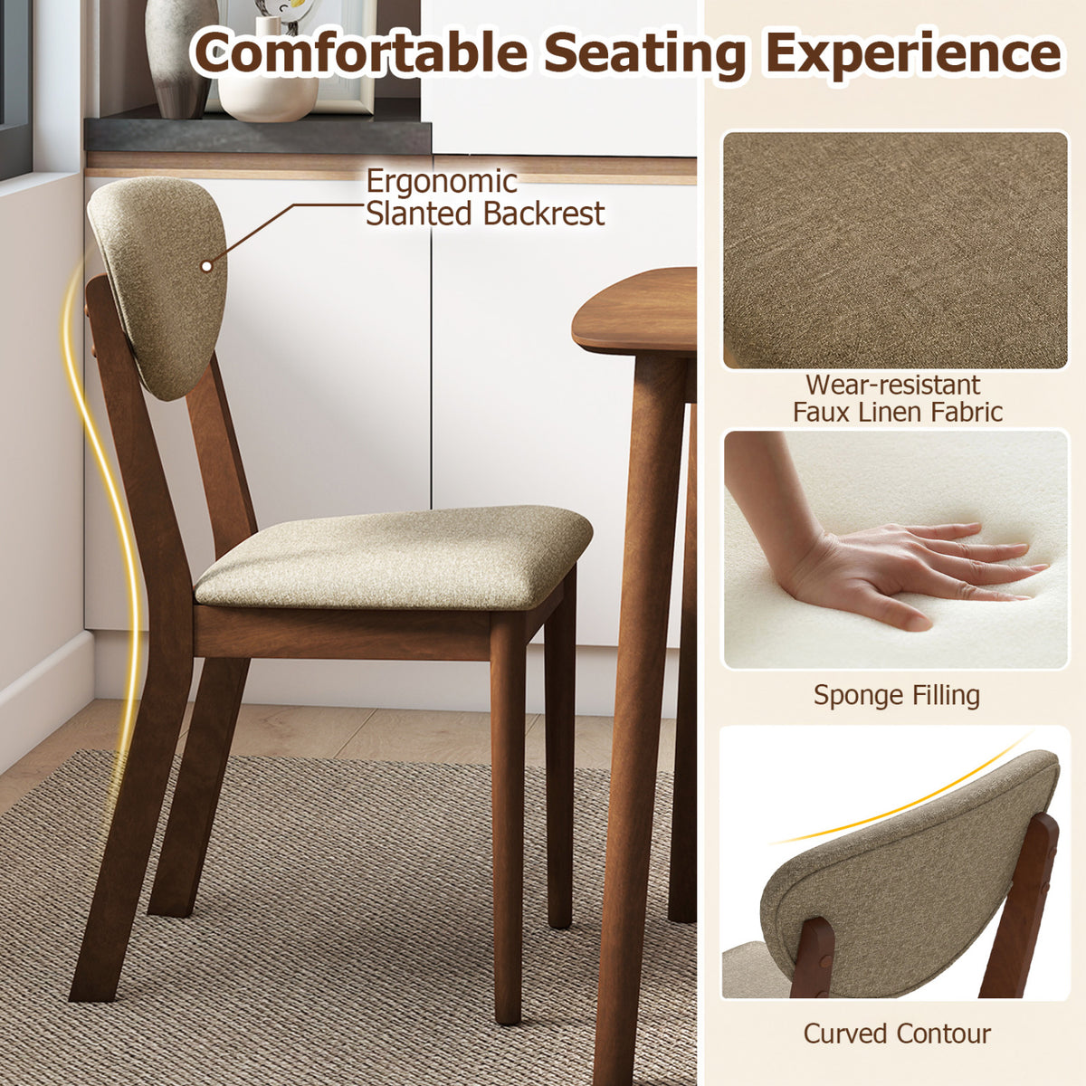 Wooden Dining Chairs Set of 4 with Padded Seat Back for Dining Room-Brown