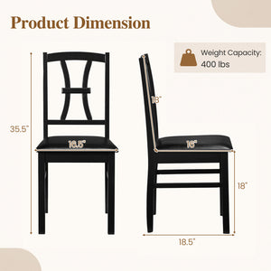 Wooden Dining Chairs Set of 2 with Faux Leather Padded Seat for Kitchen-Black