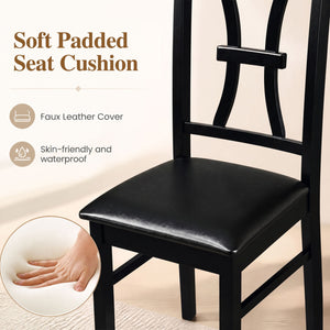 Wooden Dining Chairs Set of 2 with Faux Leather Padded Seat for Kitchen-Black