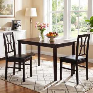 Wooden Dining Chairs Set of 2 with Faux Leather Padded Seat for Kitchen-Brown