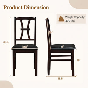 Wooden Dining Chairs Set of 2 with Faux Leather Padded Seat for Kitchen-Brown