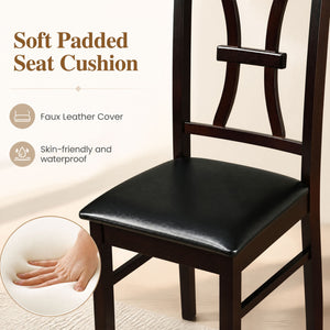 Wooden Dining Chairs Set of 2 with Faux Leather Padded Seat for Kitchen-Brown