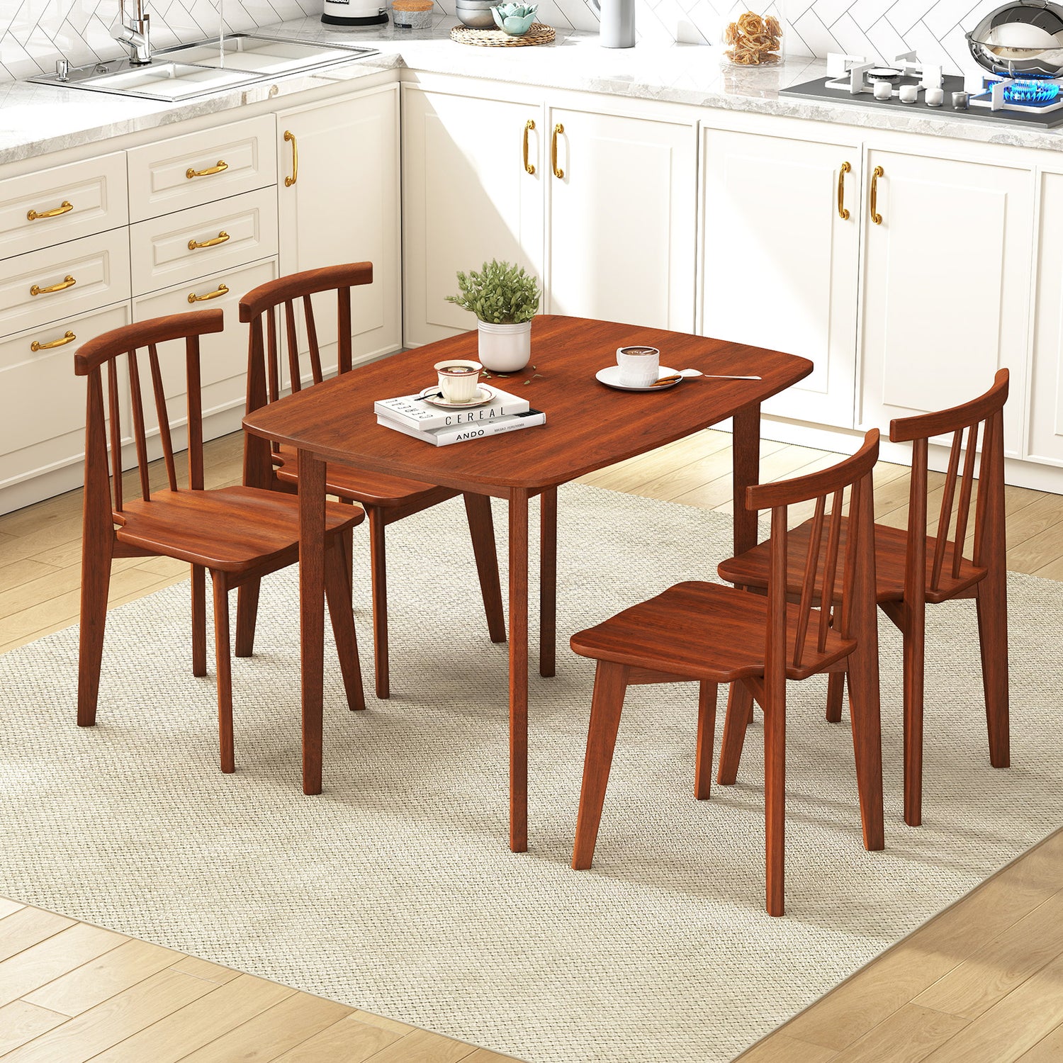 Wooden Dining Table for 2-4 People Kitchen Table with Rubber Wood Legs-Walnut