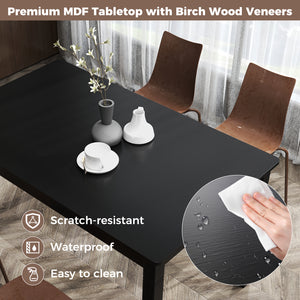 48-Inch Wooden Dining Table for 4 People Rectangular Kitchen Table with Rubber Wood Legs-Black
