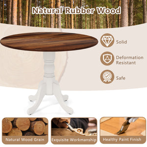 Wooden Dining Table with Round Tabletop and Curved Trestle Legs-Walnut & White