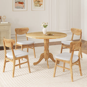 Wooden Dining Table with Round Tabletop and Curved Trestle Legs-Natural