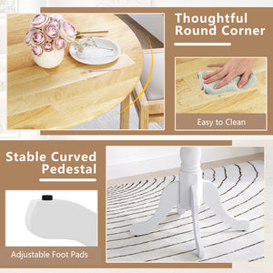 Wooden Dining Table with Round Tabletop and Curved Trestle Legs-Natural & White