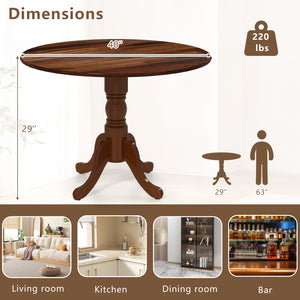 Wooden Dining Table with Round Tabletop and Curved Trestle Legs-Walnut