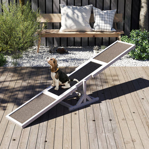 Wooden Dog Agility Seesaw Dog Outdoor Run Game Toy for Obstacle Courses-White