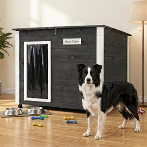 Wooden Dog House Outdoor with Natural Spruce Wood Frame  Removable Floor and Openable Asphalt Roof-L