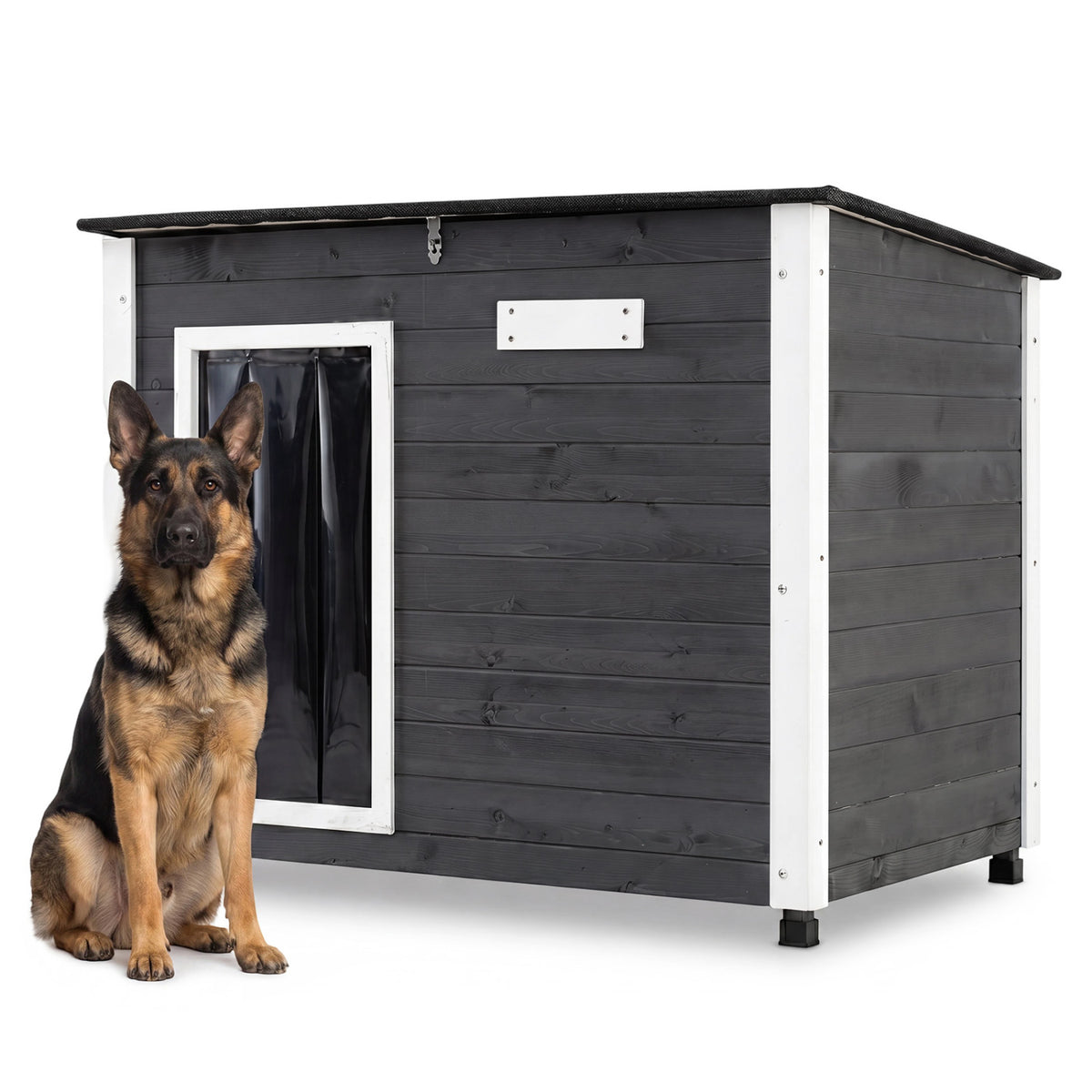 Wooden Dog House Outdoor with Natural Spruce Wood Frame  Removable Floor and Openable Asphalt Roof-L