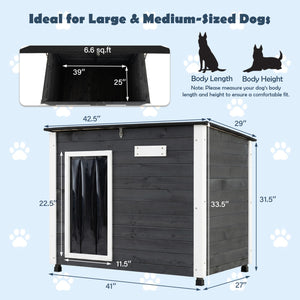 Wooden Dog House Outdoor with Natural Spruce Wood Frame  Removable Floor and Openable Asphalt Roof-L