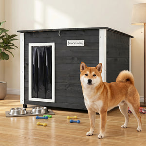 Wooden Dog House Outdoor with Natural Spruce Wood Frame  Removable Floor and Openable Asphalt Roof-S