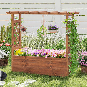 Wooden Elevated Planter Raised Garden Bed with Hanging Roof-Orange