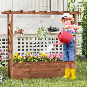 Wooden Elevated Planter Raised Garden Bed with Hanging Roof-Orange