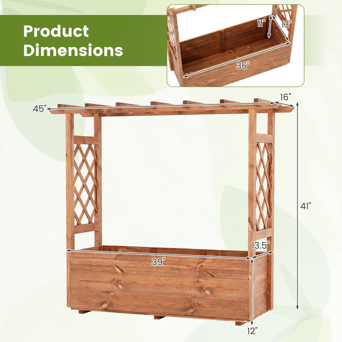 Wooden Elevated Planter Raised Garden Bed with Hanging Roof-Orange