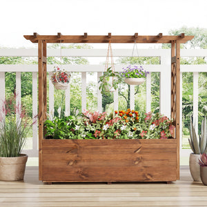 Wooden Elevated Planter Raised Garden Bed with Hanging Roof-Orange