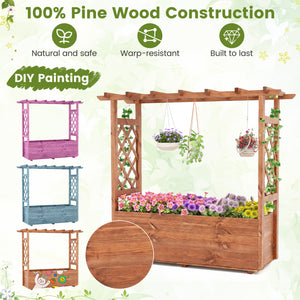 Wooden Elevated Planter Raised Garden Bed with Hanging Roof-Orange