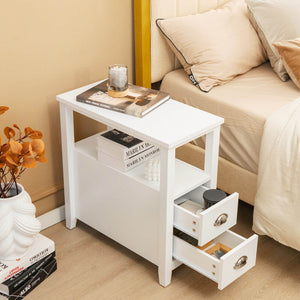 End Table Wooden with 2 Drawers and Shelf Bedside Table-Brown