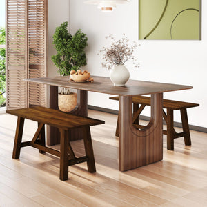 Wooden Entryway Bench Farmhouse Dining Bench with 400 LBS Weight Capacity-Brown