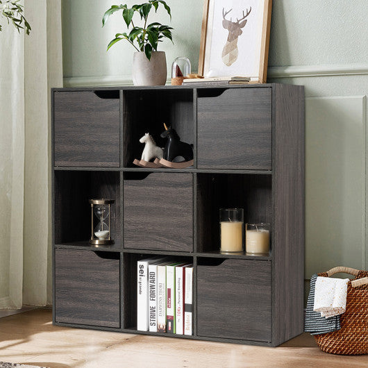9-Cube Wooden Freestanding Bookcase for Home and Office-Gray