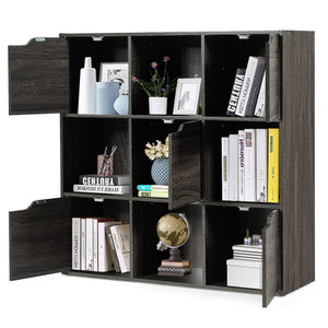 9-Cube Wooden Freestanding Bookcase for Home and Office-Gray