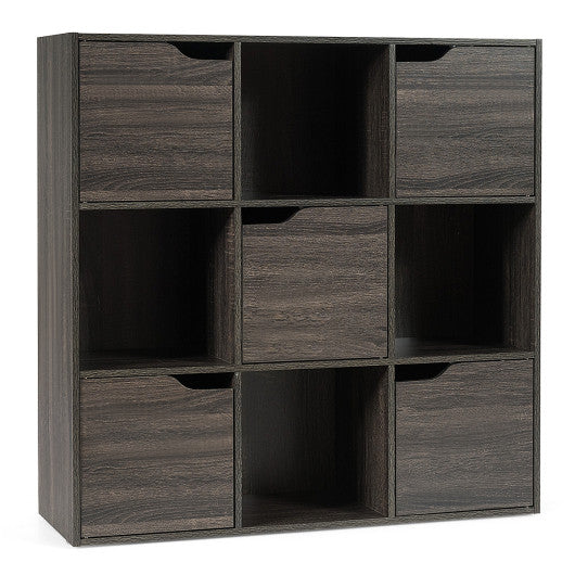 9-Cube Wooden Freestanding Bookcase for Home and Office-Gray