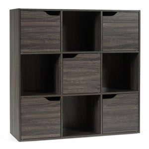 9-Cube Wooden Freestanding Bookcase for Home and Office-Gray
